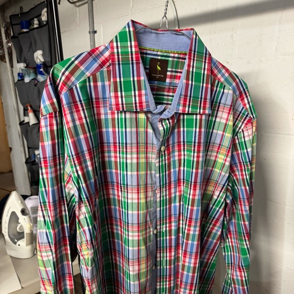 Plaid long sleeve shirt Tailorbyrd brand. size 1XL green and navy - Picture 1 of 3
